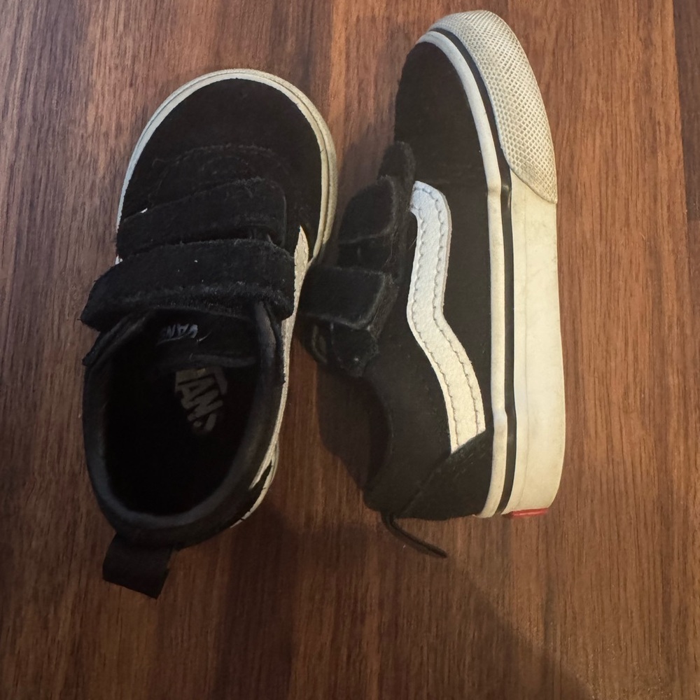 Vans Kids Black and White Velcro Sneakers